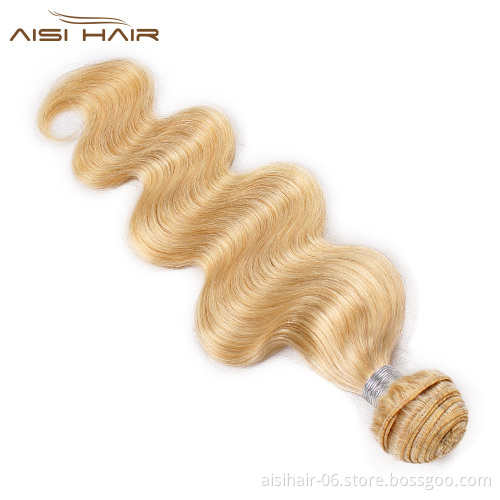 Aisi Hair Wholesale Blonde 613  Body Wave Human Hair Weave  Brazilian Human Hair 613 Bundles with Closure